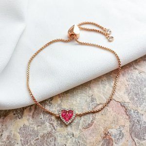 Kate Spade | Rose Gold Spell It Out Heart Red Slider Bracelet